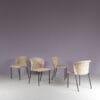 m28077 1950s Set of 4 dining chairs on black metal base with wicker upholstery, Netherlands