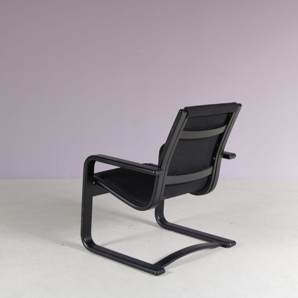 m28231 1980s Lamello Chair in black wood with black fabric Yngve Ekström Swedese, Sweden