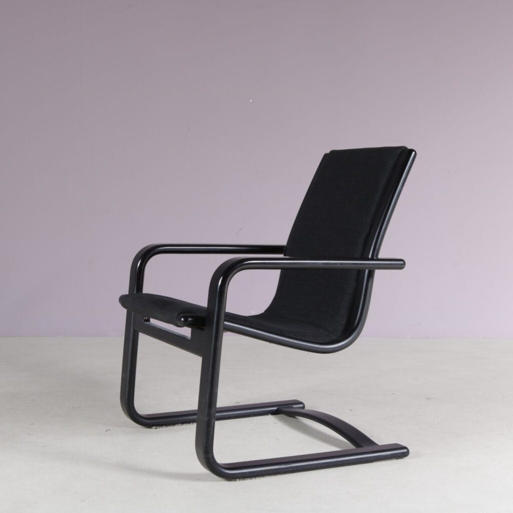 m28231 1980s Lamello Chair in black wood with black fabric Yngve Ekström Swedese, Sweden