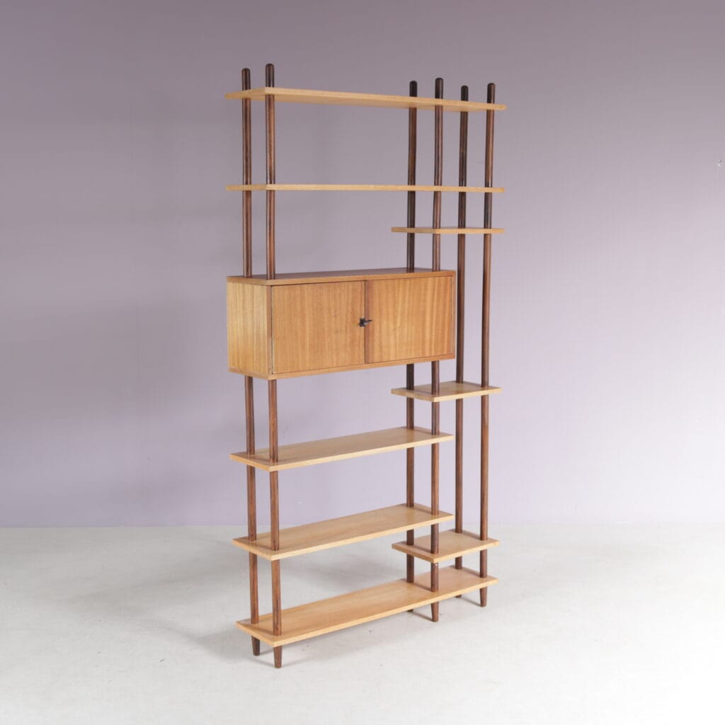 m28230 1950s Birch with teak wooden stick cabinet from the Netherlands