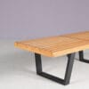 m28233 1970s Small walnut wooden bench George Nelson stickered Bebob, Netherlands