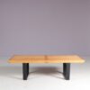 m28233 1970s Small walnut wooden bench George Nelson stickered Bebob, Netherlands