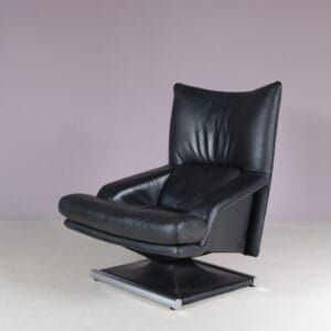 m28253 1980s Black leather with chrome adjustable swivel easy chair Mathias Hoffman Rolf Benz, Germany