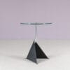 m28260 1980s HK-5 Side table on black metal base with round glass top / Hank Kwint / Metaform, Netherlands