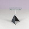 m28260 1980s HK-5 Side table on black metal base with round glass top / Hank Kwint / Metaform, Netherlands