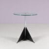 m28260 1980s HK-5 Side table on black metal base with round glass top / Hank Kwint / Metaform, Netherlands