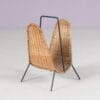 m28234 1950s Magazine rack in black metal with rattan rack attributed to Carl Auböck Illums Bolighus, Denmark