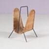 m28234 1950s Magazine rack in black metal with rattan rack attributed to Carl Auböck Illums Bolighus, Denmark