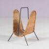 m28234 1950s Magazine rack in black metal with rattan rack attributed to Carl Auböck Illums Bolighus, Denmark