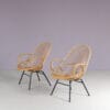 m28277 1950s Pair of rattan chair on black metal base Gebroeders Jonkers, Netherlands
