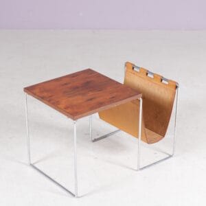 1960s side table with leather magazine rack Brabantia Netherlands