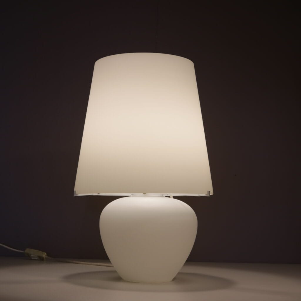 1990s White glass table lamp Punto Luce Murano Italy