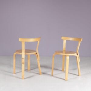1950s Alvar Aalto set of 2 pine wooden chairs model 68