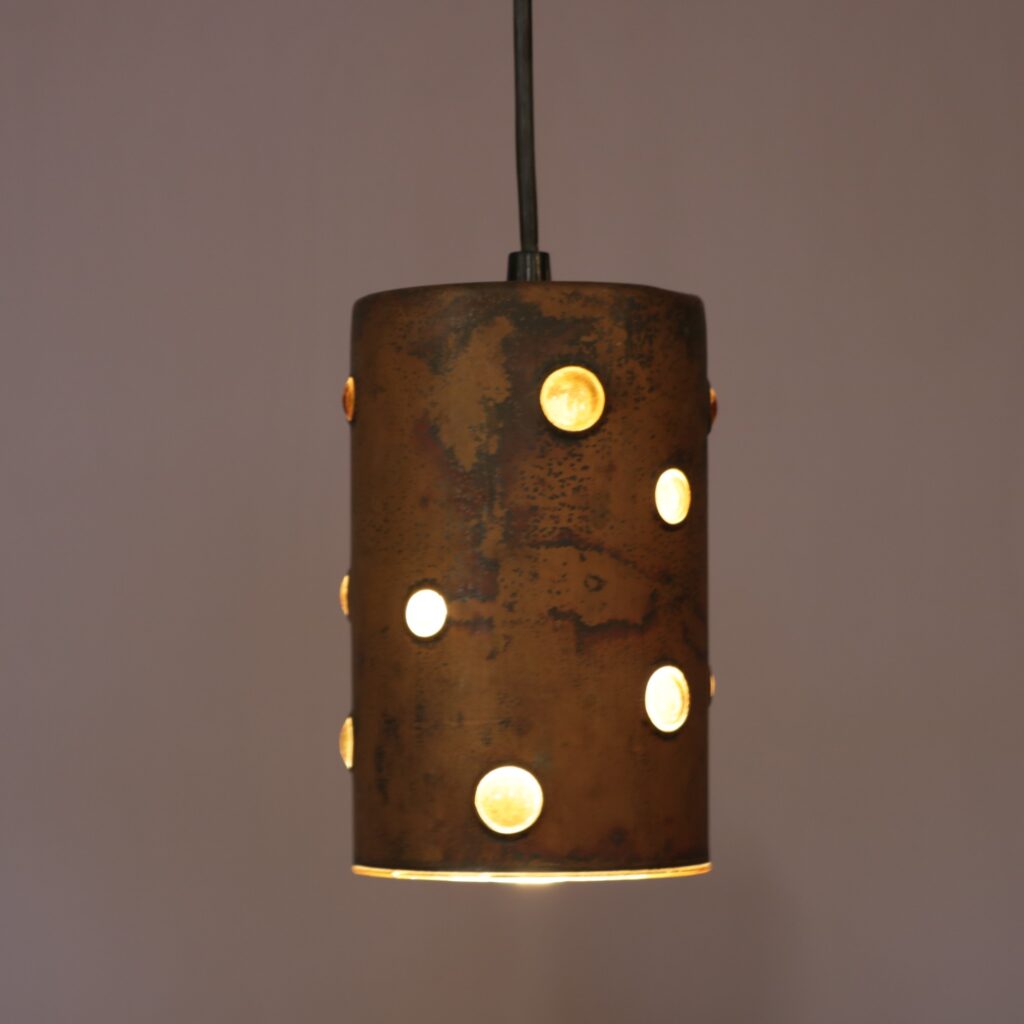 1960s Small hanging lamp in copper covered glass