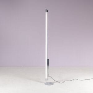 1990s Trapez chrome floorlamp with white tube Erwin Egli for Ribag Swiss