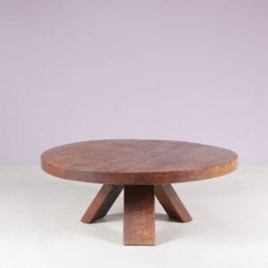 1970s round oak wood brutalist coffee table Netherlands