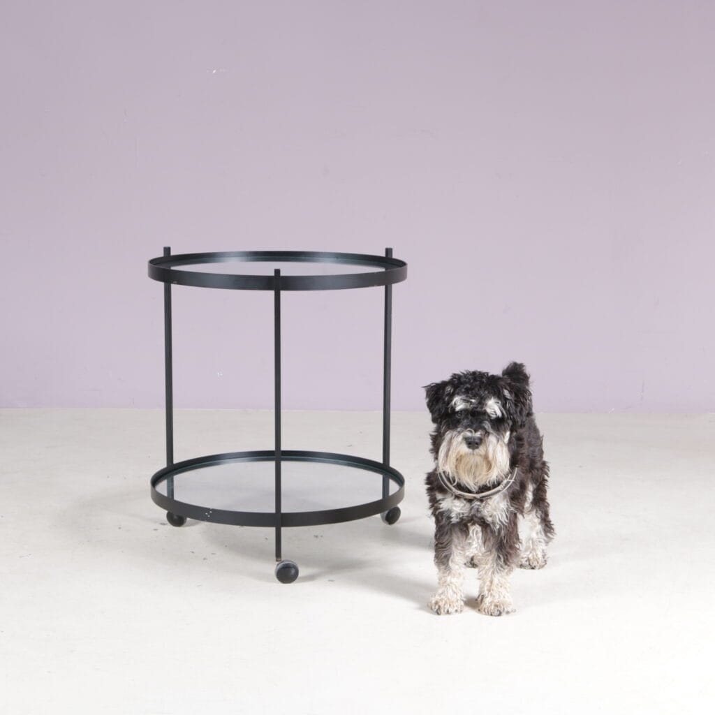 1960s round trolley black metal with two glass tops Janni van Pelt NL
