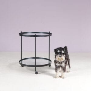 1960s round trolley black metal with two glass tops Janni van Pelt Netherlands