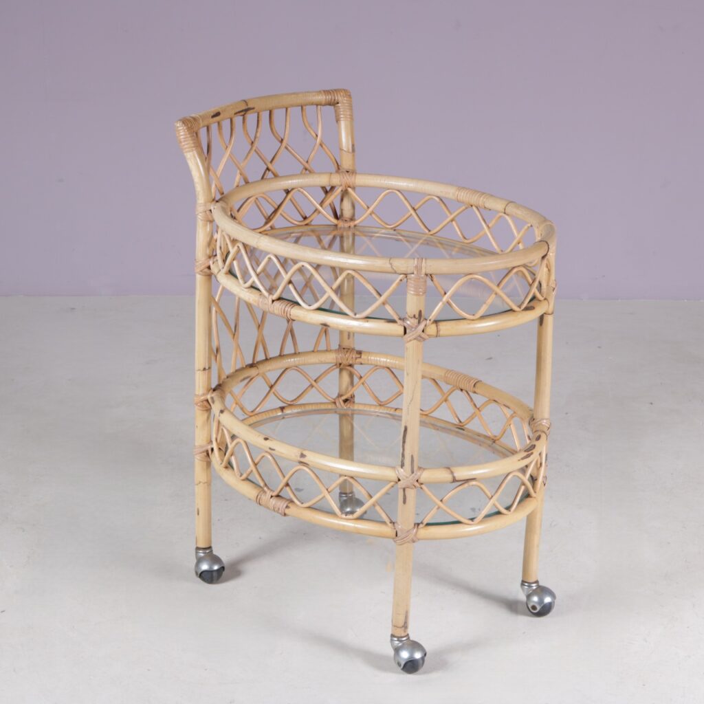 1950s Bamboo trolley with two glass tops Italy