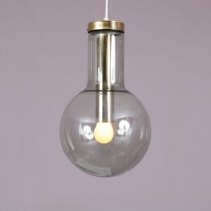 1960s Hanging lamp "Maxi Globe" in glass with golden plated metal / Frank Ligtelijn / Raak, Netherlands