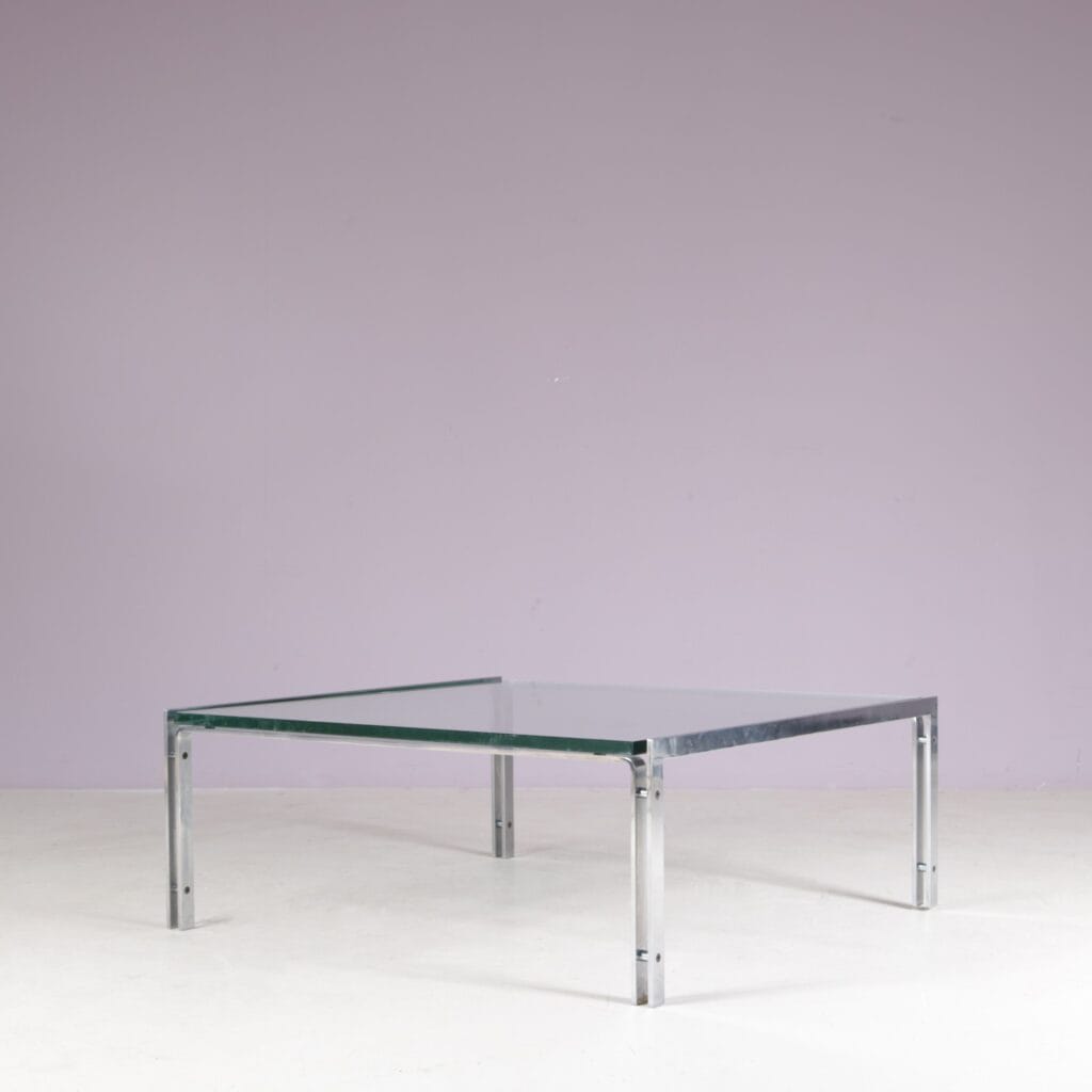 1960s coffee table with chrome frame and glass top by Hank Kwint for Metaform Netherlands
