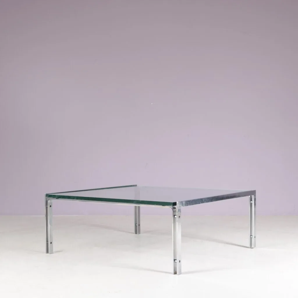 1960s coffee table with chrome frame and glass top by Hank Kwint for Metaform Netherlands