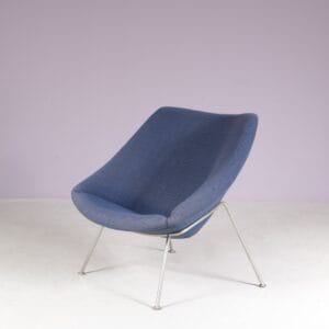 1950s Lady's oyster easy chair on matt chrome base with blue upholstery by Pierre Paulin for Artifort NL
